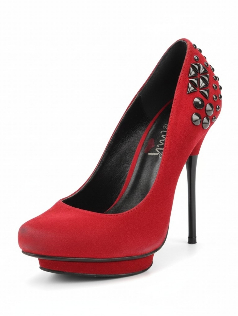 Women's Red Studded Velvet Stiletto Pumps